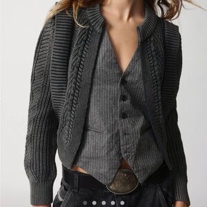 Urban Outfitters Dark Gray Chunky Knit Zip Cardigan